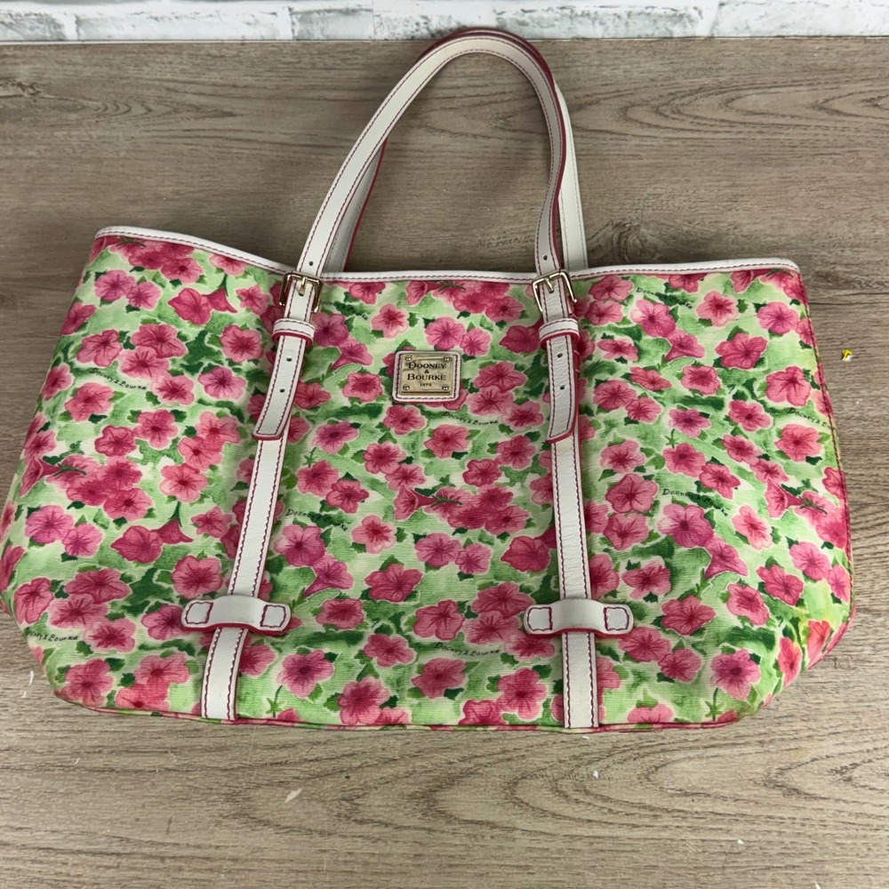 Dooney & Bourke Petunia Floral Tote Bag Pink Green Womens Large